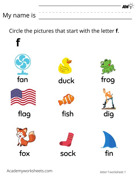 Learn the Letter F f - Learning the Alphabet - Academy Worksheets