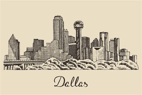 Premium Vector | Dallas skyline, big city architecture, vintage ...