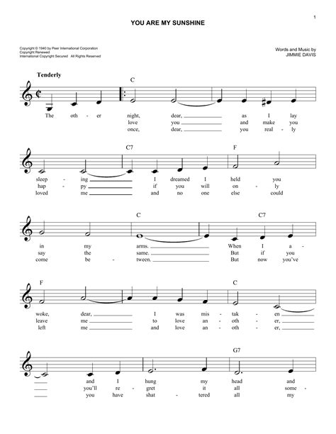 Free Printable Piano Sheet Music For You Are My Sunshine - Free Printable