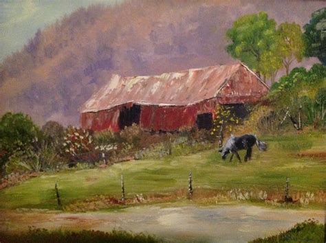 Horse Barn Painting Landscape Oil Painting Horse Painting