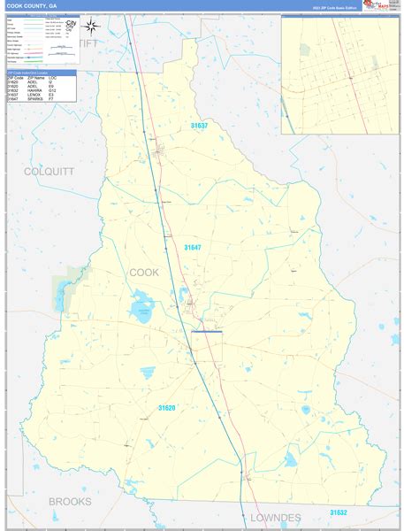 Cook County, GA Zip Code Wall Map Basic Style by MarketMAPS - MapSales