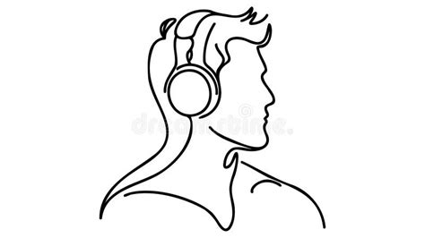 Profile Portrait of Man in Headphones - Continuous One Line Drawing ...