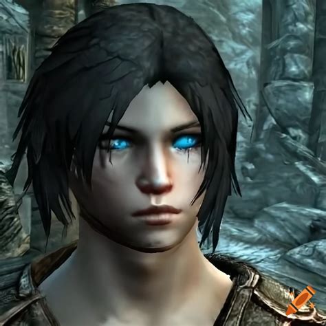 Character from skyrim with black hair and blue eyes