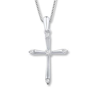 Diamond Cross Necklace 1/10 ct tw Round-cut Sterling Silver | Jared