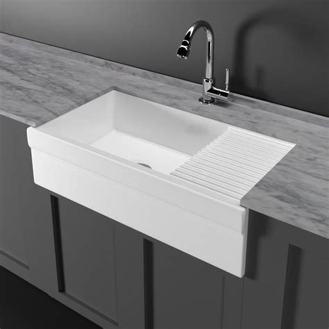 36" Inwood Fireclay Single-Bowl Farmhouse Sink with Drainboard – Magnus Home Products ...