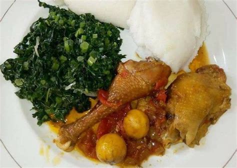 How to Cook Delicious Stewed Kienyeji Chicken Ugali and Spinach - Dessert & Cake Recipes