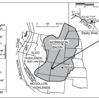 Map depicting limits of the extent of Morrison Formation deposition ...