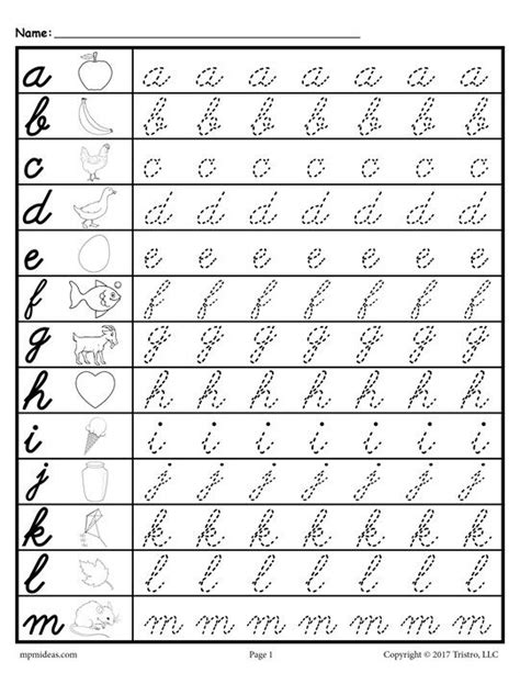 Free Printable Cursive Tracing Alphabet Worksheet Lowercase Letters A through M | Tracing ...