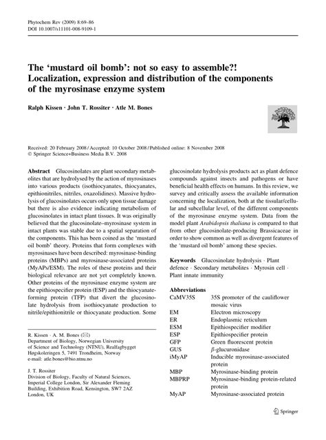 (PDF) The 'mustard oil bomb': Not so easy to assemble?! Localization, expression and ...