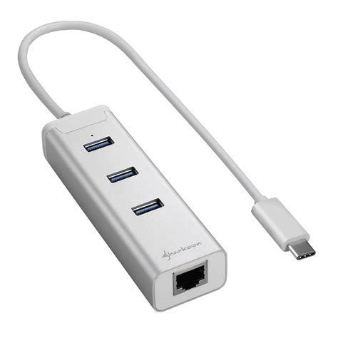 Sharkoon - 3-Port USB 3.0 Aluminium Hub + RJ45 Ethernet Adapter Type C