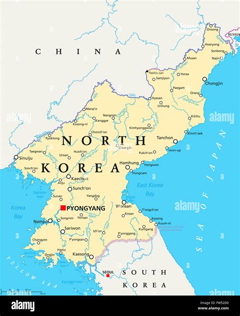 North Korea political map with capital Pyongyang, national borders ...