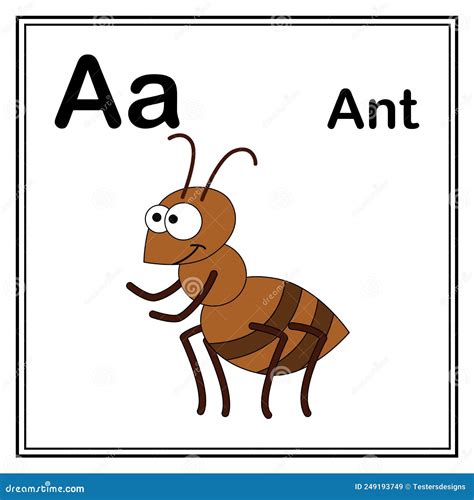 Cute Children ABC Animal Alphabet A Letter Flashcard Of Fire Ant For ...