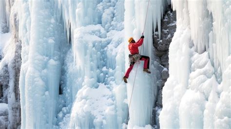 Premium AI Image | A man climbing icy mountain