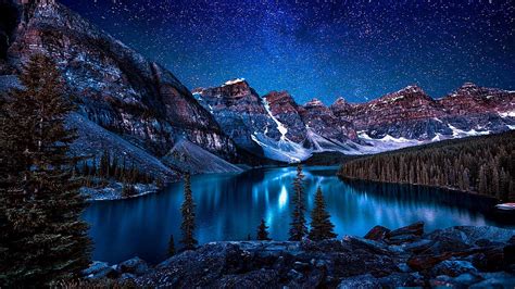 1080P, mountain, night, wilderness, stars, winter, alberta, snow ...