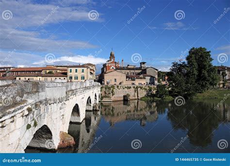 Rimini Old Town and Tiberius Bridge Cityscape Stock Image - Image of ...