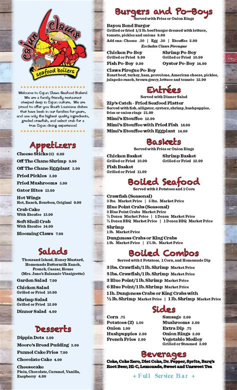 Menu | Cajun Claws Seafood Boilers