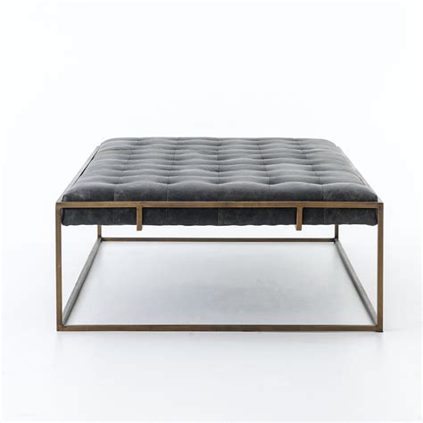 Oxford Tufted Black Leather Ottoman Coffee Table | Zin Home