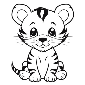 Cute Baby Tiger Coloring Page Outline Sketch Drawing Vector, Simple ...