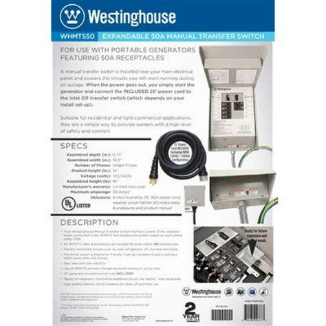 Westinghouse WHMTS50 Manual Transfer Switch, 50 Amp - Walmart.com ...