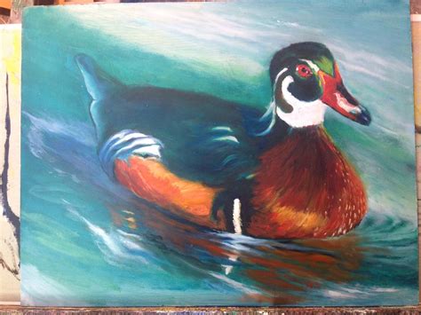 Wood Duck oil painting on canvas board