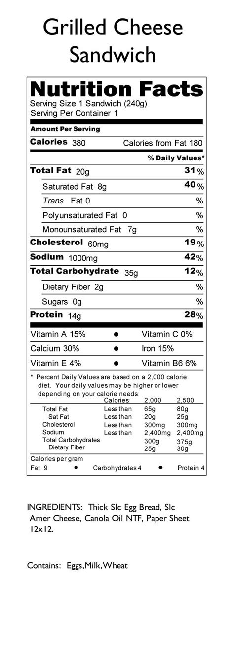 calories in grilled cheese sandwich