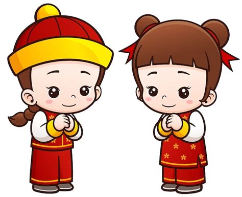 Cartoon chinese kids | Premium Vector