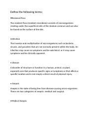 Assignment RLE.docx - Define the following terms •Resisend Flora The ...