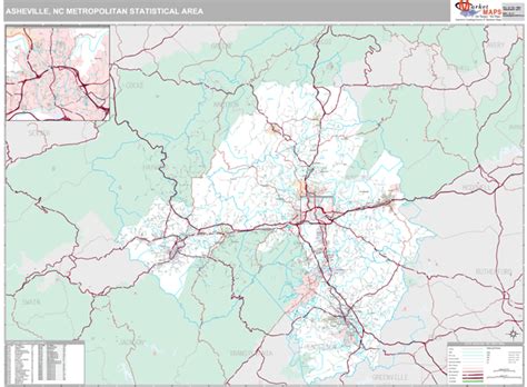 Asheville, NC Metro Area Zip Code Wall Map Premium Style by MarketMAPS