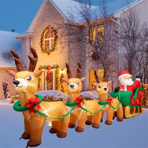 Husfou 12ft Christmas Inflatable Santa Claus on Sleigh with 3 Reindeer ...