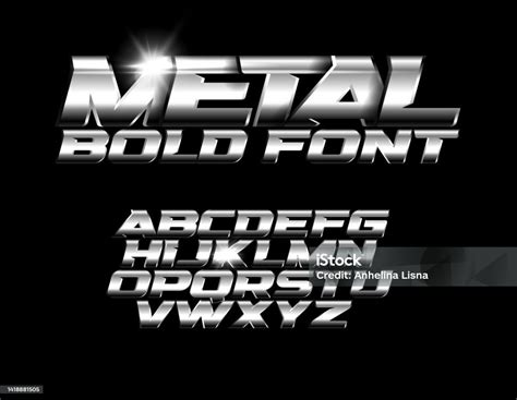 Font With Metallic Texture Chrome Alphabet Wide Bold Industrial Fashion Font Vector Typography ...