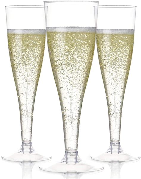 Buy Prestee 100 Plastic Champagne Flutes Disposable - Clear Plastic ...