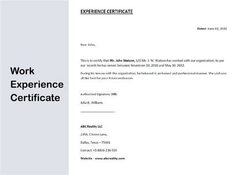 Work Experience Certificate Letter Format Sample Model In, 42% OFF