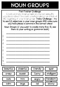 Grammar Worksheet Noun Groups by danielleannrose | TpT