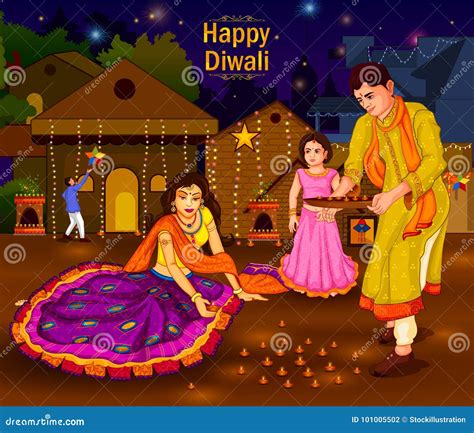 Indian Family People Celebrating Diwali Festival of India Stock Vector - Illustration of ...