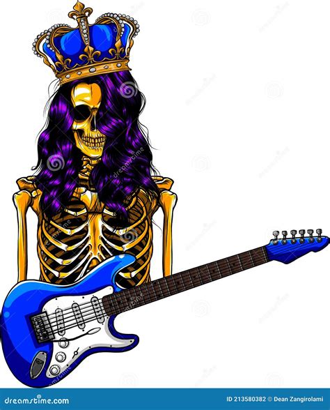 Gold Human Skeleton Playing on Electric Guitar Stock Vector - Illustration of death, instrument ...