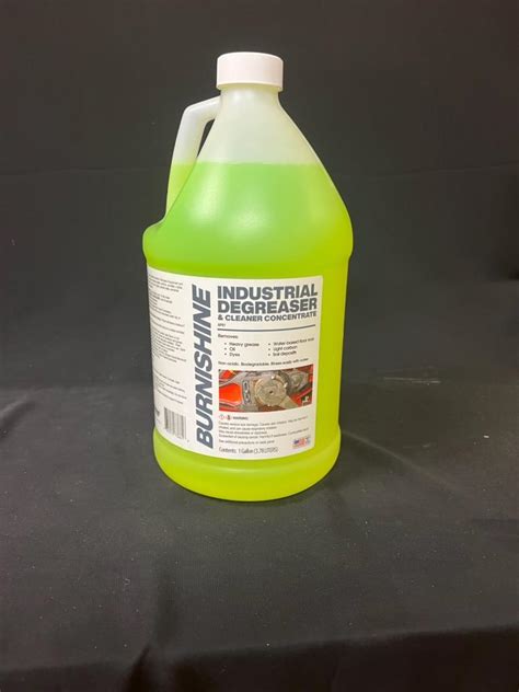 Burnishine Products. Industrial degreaser cleaner concentrate cleans grease, oil, dyes, light ...