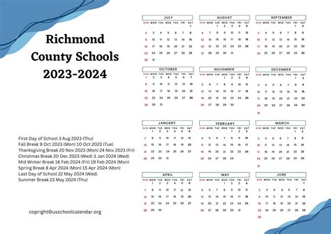 Richmond County Schools Calendar with Holidays 2023-2024