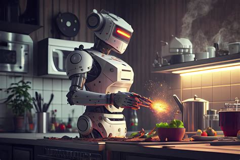 Robot chef cooking in kitchen of future home genius, smart robot ...