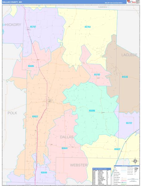 Dallas County, MO Wall Map Color Cast Style