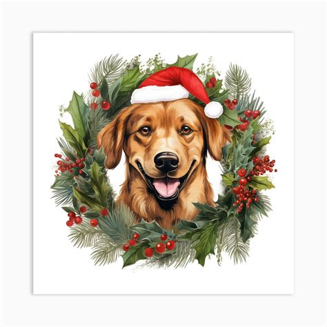 Golden Retriever Christmas Wreath Art Print by Sylvan - Fy