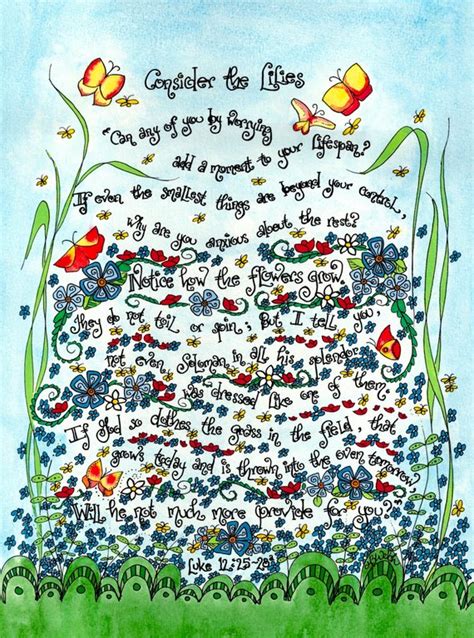 Consider the Lilies Whimsical Scripture Art Print, Personalized Gift ...