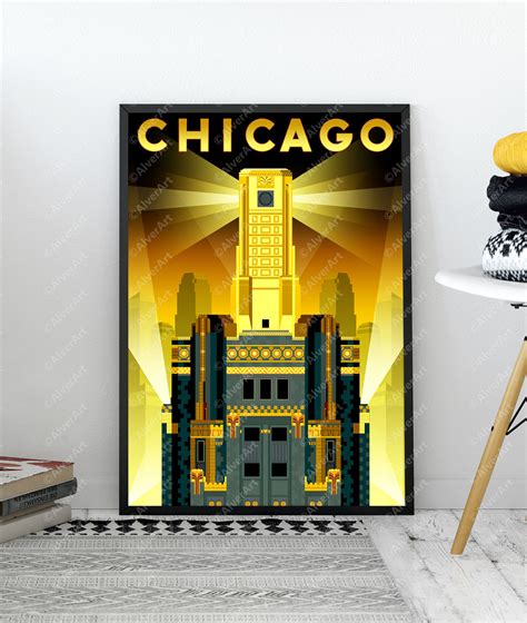 Chicago Poster Art Deco Poster Illinois America Retro | Etsy