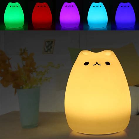 Premium Cat Color Light Changing Silicone Cat Night Lights Bedside Lamp 7 Modes Children Cute ...