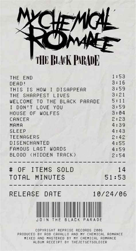 updated the black parade album receipt | My chemical romance albums, My ...