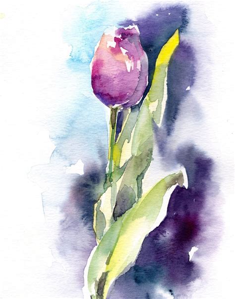 Tulip Watercolor Painting Art Print, Pink Tulip Painting, Modern Wall ...