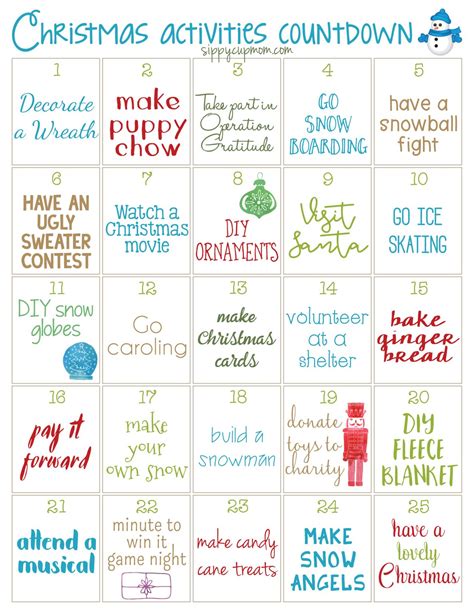 25 Days of Christmas Activities Calendar - Sippy Cup Mom