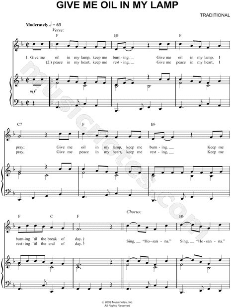 Traditional "Give Me Oil In My Lamp" Sheet Music in F Major (transposable) - Download & Print ...