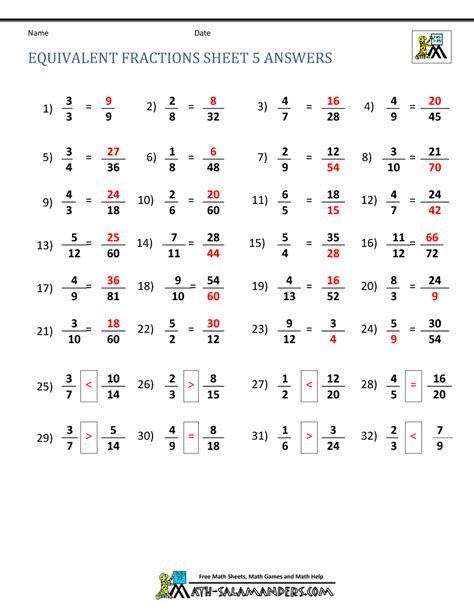 Equivalent Fractions Worksheet