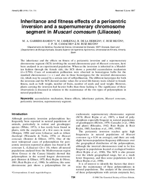 (PDF) Inheritance and fitness effects of a pericentric inversion and a ...