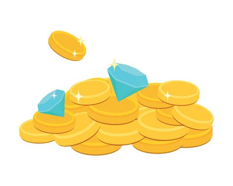 Pile of Gold Coins with Diamonds. Cartoon Golden Coins Vector Illustration 11500723 Vector Art ...